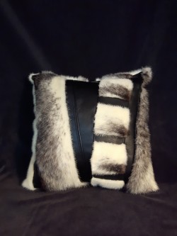 Pillow designed from mink and leather coat